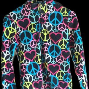 Kids Green Soda Fleece Pullover Half-Zip Jacket L (10-12) Peace & Heart Print